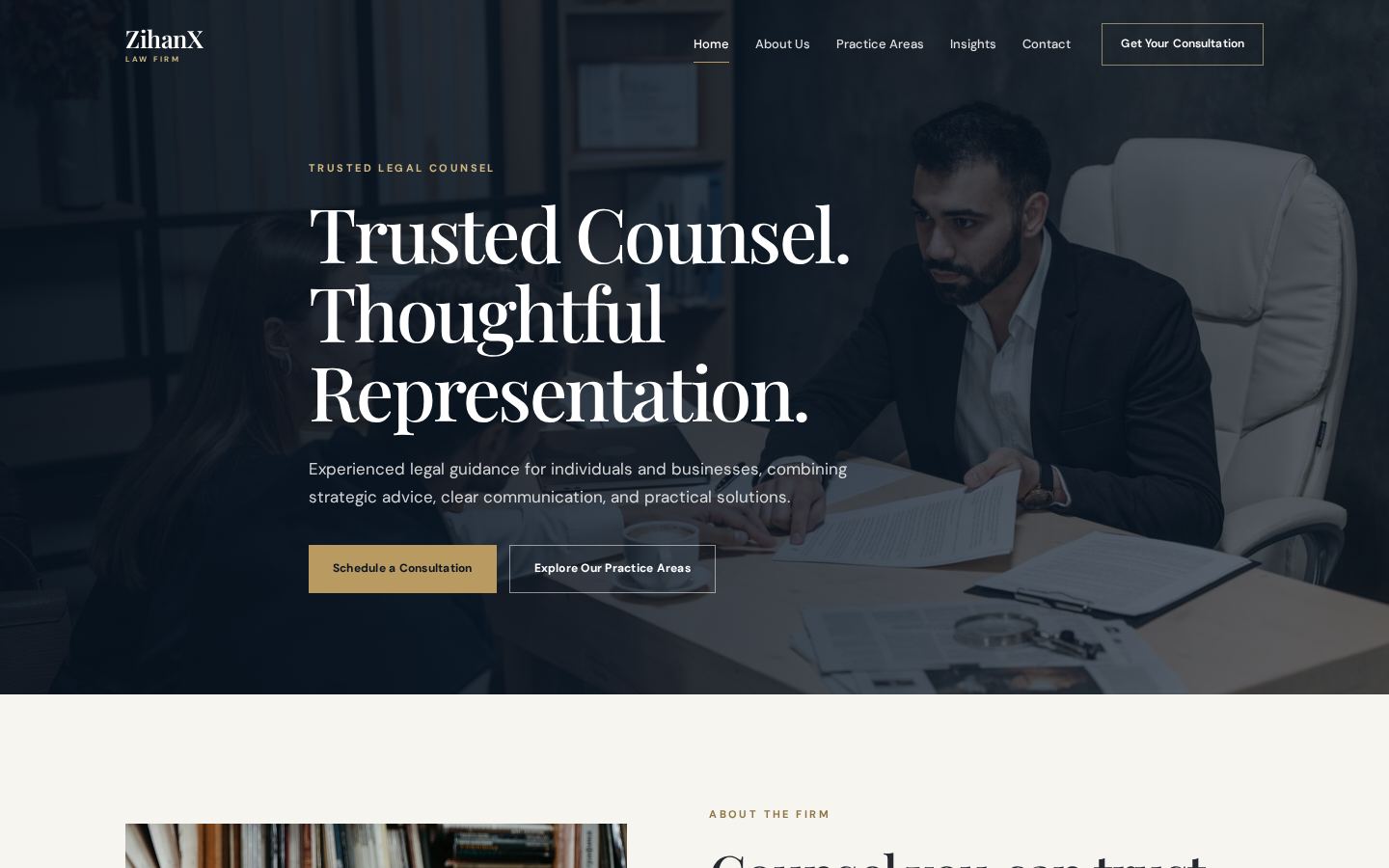 Law firm website presenting legal services